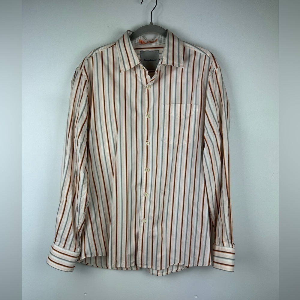 Tommy Bahama Vertical Striped Button Front Dress Shirt, Size Large